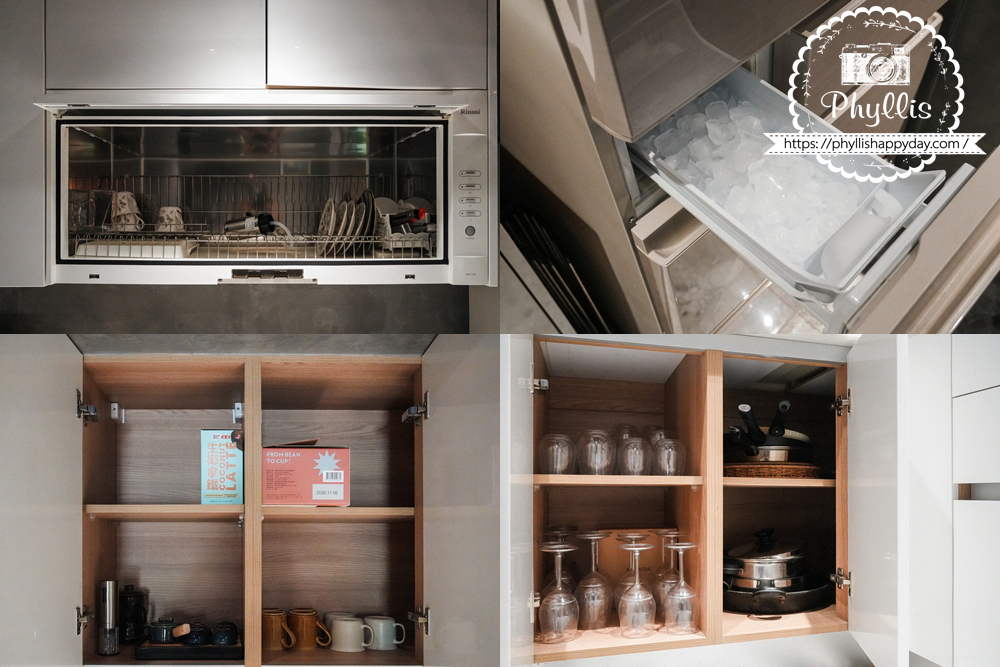 淺山民宿 Rolling Hills 廚房備品齊全，含餐具、廚具、咖啡包與快煮壺，設備完善。