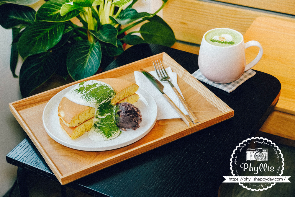 SweetBang Cafe鍋煎鬆餅日式紅豆口味與抹茶咖啡拿鐵，桃園龍潭華南路咖啡廳甜點推薦